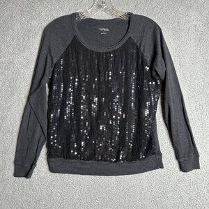 New York & Co Comfort Zone Pullover Shirt Top‎ Size Small Black Sequin Raglan